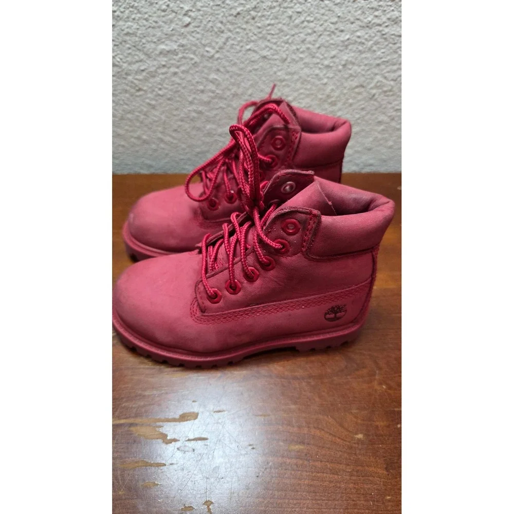 Timberland 6 Inch Premium Waterproof Boots Toddler Size 10 Red A626K Nubuck